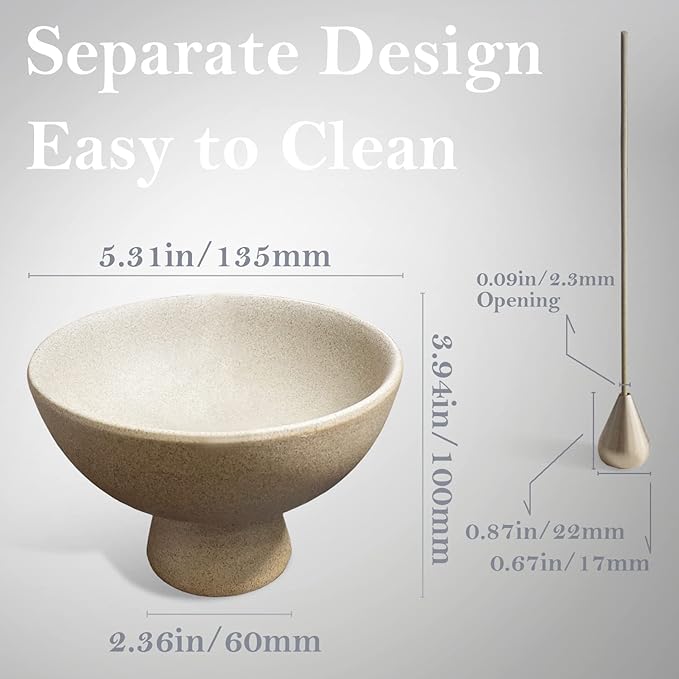 Ceramic Incense Holder for Sticks - Incense Burner Holder Zen Decor - Decorative Bowl for Table Décor Design - 5.3" W X 3.9" H