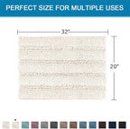 H.VERSAILTEX Bath Rugs for Bathroom Non Slip Bath Mats Extra Thick Chenille Striped Rug 20" x 32" Absorbent Non Skid Fluffy Soft Shaggy Washable Dry Fast Plush Mat for Indoor, Bath Room, Tub - Ivory