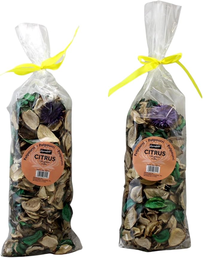Citrus Scented Potpourri Bags – 2 Large Packs, 8.4 oz Total – Dried Petals & Botanicals for Bowls & Vases – Long-Lasting Aroma for Home Décor, Office, Bathroom, Gift Use