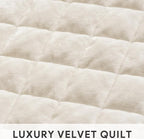 RECYCO Luxury Velvet Quilt Set, California King 118'' x 106'' Oversized Bedspread, Ultra Soft Velvet Comforter, Lightweight Box Stitch Bedding Sets for All Season, with 2 Shams, Cream White
