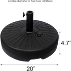 Sunnyglade Heavy Duty 23L Round 20" Water Filled Patio Outdoor Umbrella Base Stand Weight with Steel Umbrella Holder Suit for Dia 38mm or 48mm Pole (Black)