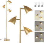Tree Floor Lamp for Living Room, Industrial 3-Light Standing Lamp with 3 LED Bulbs, Adjustable Rotation Heads, Standing Tall Pole Lamp Farmhouse Rustic Reading Lamps for Bedroom Office (Gold)