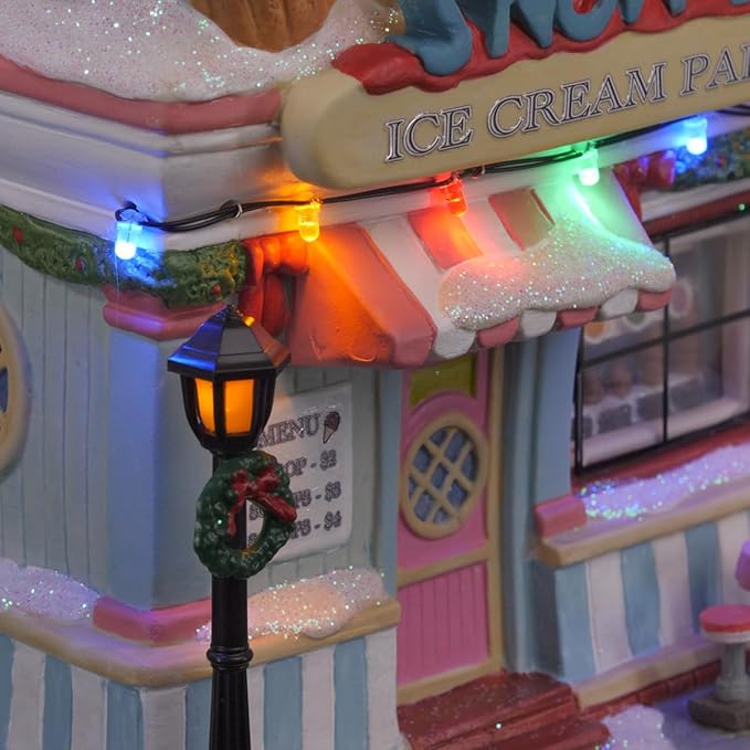 Snowy's Ice Cream Parlor Porcelain Christmas Village with LED Lights