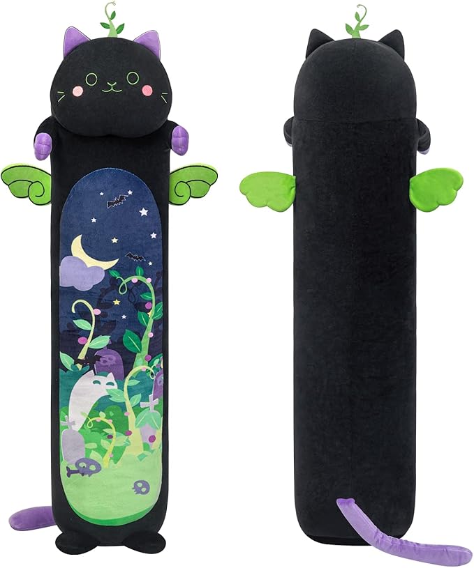 Mewaii Long Cat Plush 5 Sizes, 120% Extra Filling Giant Plushness Kids Body Pillow, Kawaii Cute Black Cat Stuffed Animals Plushies, Big Long Body Pillow Black Cat Plush Gift for Girls 28”
