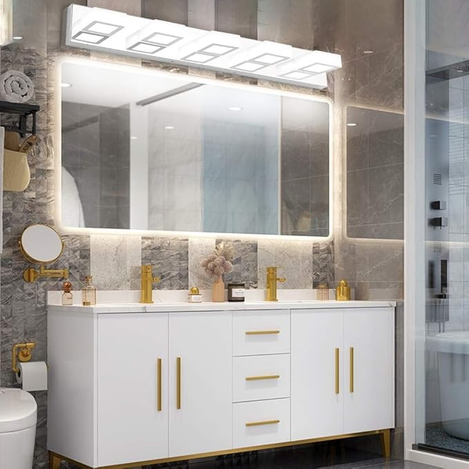 Ralbay LED Bathroom Vanity Lighting Fixtures 5 Lights Acrylic Rotable 360° Modern Bathroom Vanity Light Over Mirror