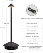 Modern Cordless Table Lamp Set of 2, Portable LED Desk Lamps, 5000mAh Rechargeable Battery Operated Lighting for Bedroom Dining Room Restaurant Coffee Shop Camping Night Light (Black)