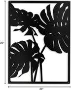 SIGNLEADER Metal Wall Art Decor Two Tropical Monsteras Leaf Minimalist Modern Abstract Wall Sculpture Hangings Home Decoration for Living Room, Bedroom, Bathroom, Kitchen, Outdoor - 30" Black