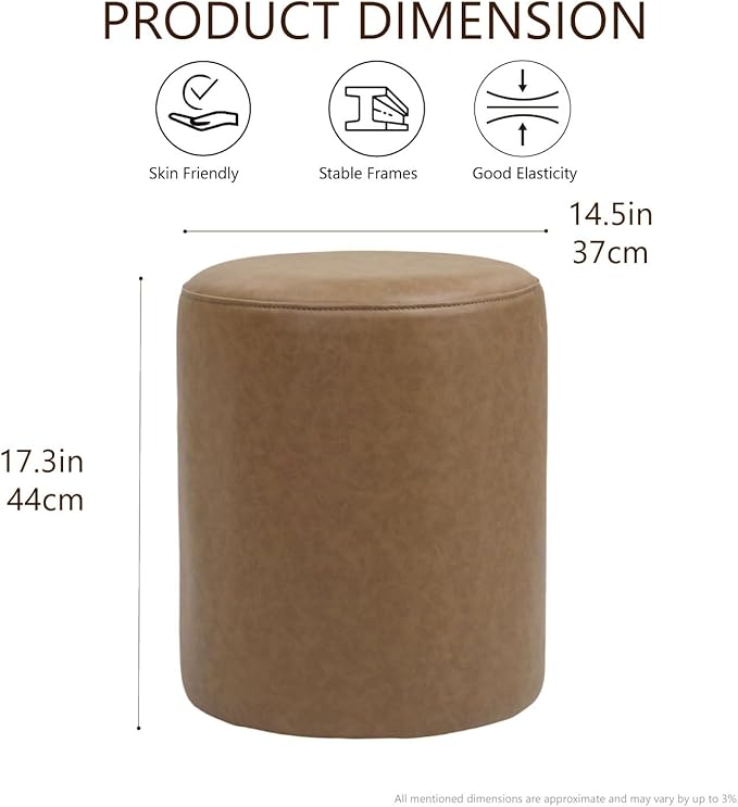 Get Set Style Modern Round Ottoman with Soft Padded Seat, Multifunctional Vanity Stool for Makeup, Upholstered Footrest Stool Ottoman Foot Stool for Living Room, Bedroom