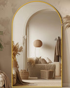 Antok Full Length Mirror, 72"x44" Floor Mirror, Arched Floor Standing Freestanding Arch Full Body Mirrors with Stand for Bedroom, Hanging Mounted for Living Room Cloakroom,Gold
