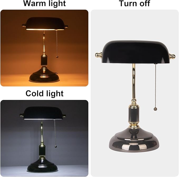 FIRVRE Lamp Shades for Table Lamps, Banker Glass Lamp Shade Replacement, Desk Lamp Black Glass Cover("8.85 IN " L "5.11 IN" W "2.95 IN" H)