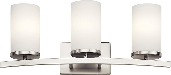 Kichler Crosby 23" Vanity Light in Brushed Nickel, 3-Light Contemporary Bathroom Light with Satin Etched Cased Opal Glass, (23" L x 8.75" H), 45497NI