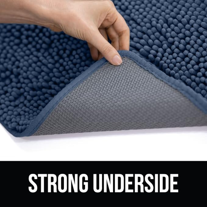 KANGAROO Bathroom Rugs, Chenille Soft Absorbent Bath Rug, Shaggy Shower Mat, Quick Dry Machine Wash Bathmat, Plush Carpet Mats for Tub, Bathtub and Room Home Decor Accessories, 30x20, Navy