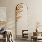 Koonmi 21x56 inch Arched Full Length Mirror, Black Large Floor Mirror with Aluminum Alloy Frame, Standing Hanging or Leaning Wall-Mounted Full Body Mirror for Living Room and Bedroom