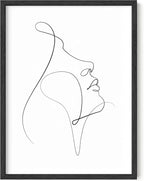 Minimalist Woman Profile Wall Art Upward Gaze Continuous Line Drawing Feminine Face 12x16 Inch Oak Wood Black Framed Modern Aesthetic Print for Living Room
