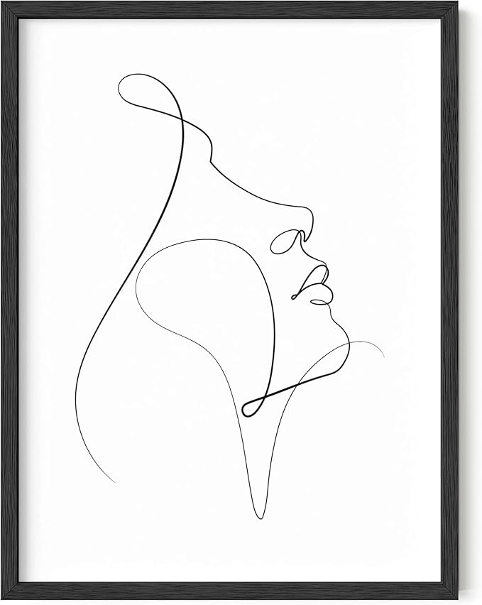 Y2K BOO Minimalist Woman Profile UNFRAMED Wall Art Upward Gaze Continuous Line Drawing Feminine Face 12x16 Inch Heavyweight Paper Studio Decor
