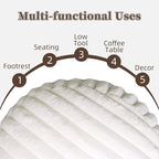 Unstuffed Pouf Ottoman Cover Soft Storage Extra Seat Farmhouse Comfortable Bohemian Poufs Accent Footrest 20x20x8 Inches for Living Room Bedroom Study Nook (White, Round)