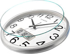 Wall Clock, 11 Inch Non-Ticking Silent Battery Operated Quartz Analog with LCD Display for Perpetual Calendar and F° Temperature, Ideal Modern Home, Bedroom, Kitchen, Office Décor (Sliver)