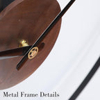 Modern Minimalist Wall Clock, Black Metal Ring and Wooden Face, Natural Style Silent Non-Ticking for Living Room, Bedroom, Office Decor, 17.7"x24.4"