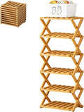 Upgraded The 9-Tier No-Assembly Bamboo Shoe Rack (3–9 Tier), Folding Bamboo Shoe Storage Rack with Zero Assembly Required and Space-Saving Design for Entryway Closet Apartment (Nature, 6 Tier)