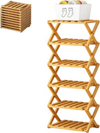 Upgraded The 9-Tier No-Assembly Bamboo Shoe Rack (3–9 Tier), Folding Bamboo Shoe Storage Rack with Zero Assembly Required and Space-Saving Design for Entryway Closet Apartment (Nature, 6 Tier)