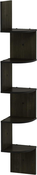 Furinno ROSSI Floating Book Shelves for Wall, 5-Tier Zigzag Corner Shelf Wall Mounted, Radial Corner Floating Shelf, for Living Room, Bedroom, Bathroom, Home Office, Espresso
