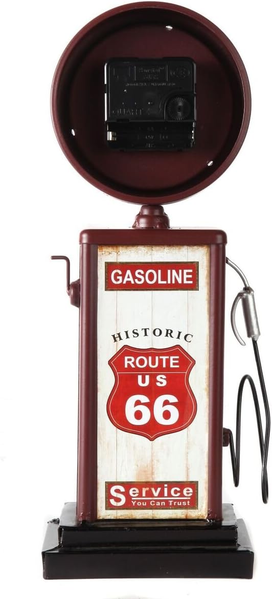 Lily's Home Old Fashioned Route 66 Gas Pump Mantle Clock, Silent-Non-Ticking with Quartz Movement, Makes an Ideal Gift for Antique Sign Collectors, Brown/Red (13 1/2" x 4 3/4")
