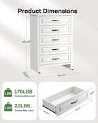 Marsail Farmhouse 5 Drawer Dresser, Wood Chest of Drawers with Natural Texture, Smooth Gliding Drawers, Versatile Storage Organizer Cabinet for Bedroom & Living Room, White