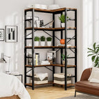 NUMENN 5 Tier Corner Bookshelf, Modern Corner Bookcase, Large Open Shelf Bookcase, Tall Bookshelves Storage Display Rack for Bedroom, Living Room and Home Office, Vintage