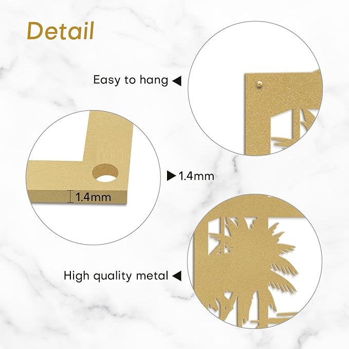 SIGNLEADER Metal Wall Art Decor Tropical Sunset Scenery Modern Abstract Wall Sculpture Hangings Home Decoration for Living Room, Bedroom, Bathroom, Kitchen, Outdoor - 30" Gold