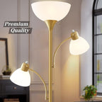 Luvkczc Floor Lamps for Living Room, 72" Tall Standing Lamps, Torchiere Lamp with 8W Adjustable Reading Lights, Modern Bright Floor Lamp for Bedroom, Office, Dresser, Gold&White, Bulbs Included
