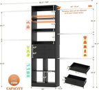Closet System, 4-8 FT Closet Organizer Systems with 2 Wooden Drawers and 5 Hanging Rods, Can Fit 60 to 96 inch Walk-in Closet System, Black