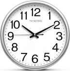 Wall Clock, 13 Inch Large Dial Non-Ticking Silent Battery Operated Quality Analog, Ultra-Quiet Movement Quartz, Timeless Stylish Clock, Ideal Modern Home, Office Décor (Sliver)