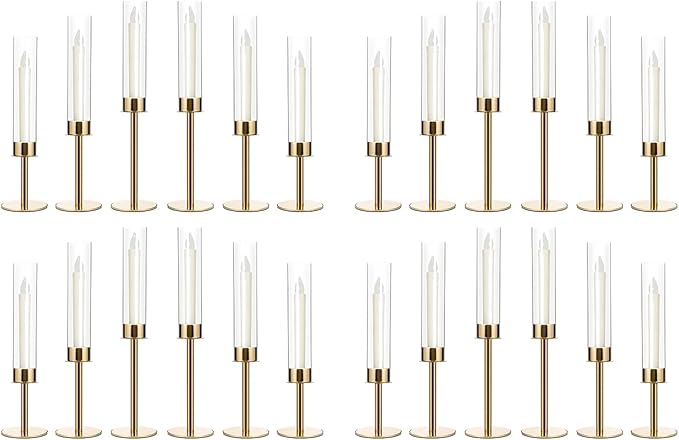 24PCS Candle Sticks Holder Decor for Party Centerpiece,Gold Candelabra Centerpieces with Acrylic lampshade for Tables Wedding Valentines Day Fit 0.78" LED Candle candelabros para centros de mesa