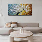 YaSheng Art-Handmade White Flower Contemporary Art Oil Painting On Canvas 3D Texture Abstract Tree Paintings Modern Home Bedroom, Dining Room, Wall Art Decor Ready to Hang20x40inch