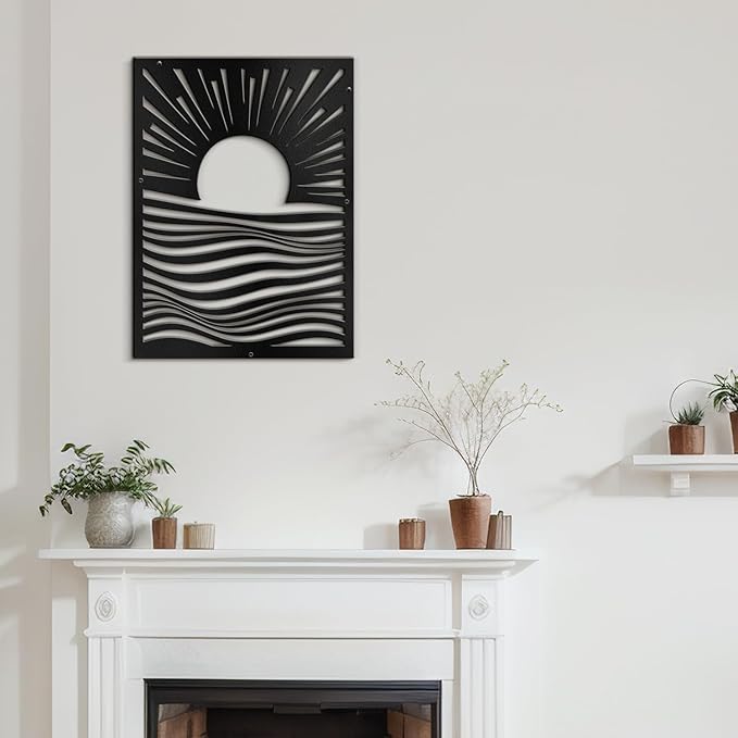SIGNLEADER Metal Wall Art Decor Moons in Landscape Minimalist Modern Abstract Wall Sculpture Hangings Home Decoration for Living Room, Bedroom, Bathroom, Kitchen, Outdoor - 36" Black