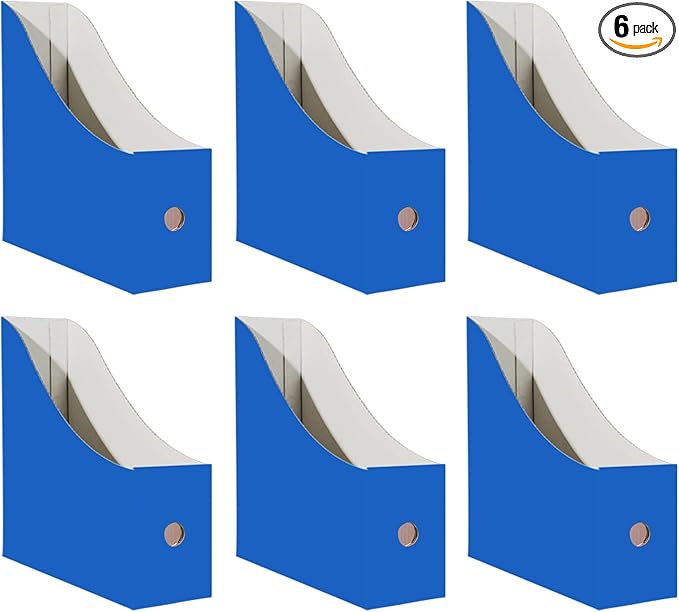 Limitliho Cardboard Magazine Holder for Desk, Book Bins for Classroom Library,Office,Home, 10.6" H x 10.2" L x 3.5" W in file holder(Blue, 6 Pack)