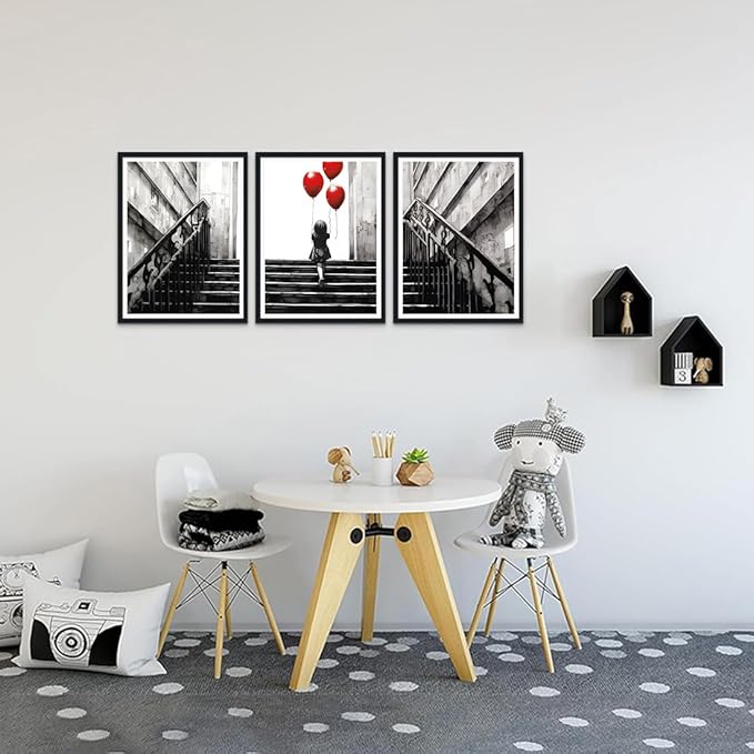 Novatique Black and White Art Graffiti Wall Decor Banksy Canvas Wall Art Teenager Graffiti Art Painting Picture Prints for Living Room Bedroom,12" x 16" x 3Pcs