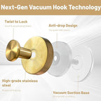 4Pcs New Model No-Drill Suction Cup Hooks for Door Wreaths, Wreath Hangers for Front Door, Suction Cup Hooks for Shower, Removable, Waterproof & Rustproof (Gold)