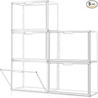 Purse Organizer for Closet, 5Pack Stackable Storage Bins, Clear Acrylic Display Case with Magnetic Door, Closet Organizers and Storage for Handbag Organzier, Heels, Collectibles
