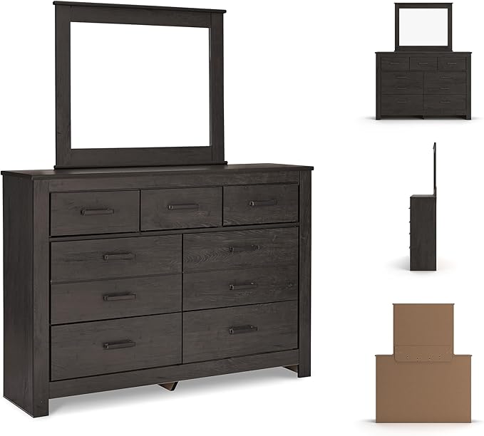 Signature Design by Ashley Brinxton Urban Smooth-Gliding 7-Drawer Dresser and Mirror with Safety Stop, Gray