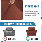 H.VERSAILTEX Sofa Cover 2 Piece T Cushion Armchair Slipcovers Thick Velvet Couch Cover Stretch T Cushion Sofa Covers for 1 Cushion Couch with 1 Individual T Cushion Covers Washable, Rust
