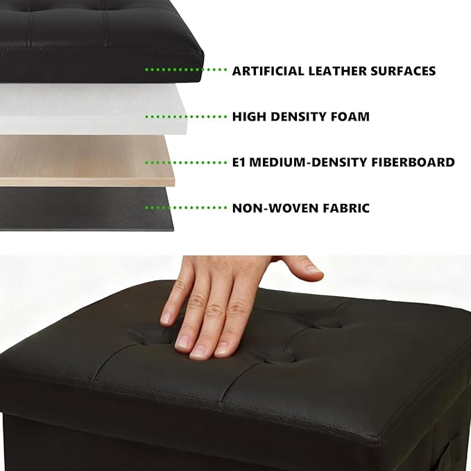 ALASDO Storage Ottoman Footrest Stool Small Ottoman with Storage Foldable Ottomans Foot Rest Footstool Bench for Living Room 17x13x13inches Black