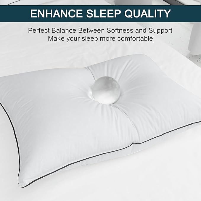 Luxury Down Fiber Pillows Queen Size, Bed Pillows for Sleeping, Pillow for Back, Stomach or Side Sleepers