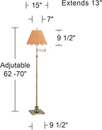 360 Lighting Westbury Modern Natural Cottage 70" Tall Standing Floor Lamp Skinny Pole Swing Arm Adjustable Gold Metal Antique Brass Finish Living Room Bedroom Reading Beige Scalloped Rattan Shade