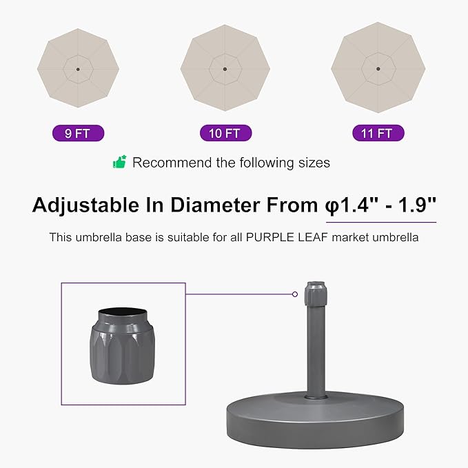 PURPLE LEAF Patio Umbrella Base Stand AT4035 Market Table Umbrellas Outdoor Heavy Duty Round Concrete Stand 77 LBS Black