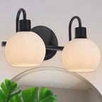 2-Light Black Bathroom Light Fixture, Milk White Globe Wall Sconce Lamp for Hallway Bedroom Foyer Cabinets, Modern Vanity Lights E26 Socket
