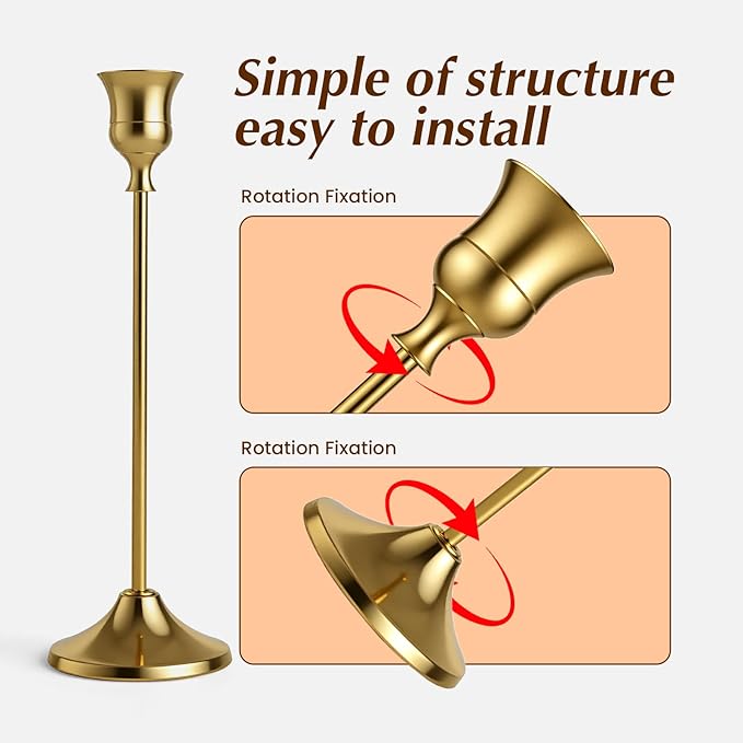 Gold Candle Holders Set -30pcs Taper Candle Holder for Candlesticks, Tall Metal Candlestick Holders for Table Centerpiece, Home Decor, Fits 3/4 Inch Thick Candles (Gold, 4 Sets(12 Pcs))