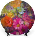 Decorative Plates, Floral Print Ornament, Vibrant Flower Bouquet with Daisy Peony Gerbera, 10 Inch, Kitchen Wall Decor, Multicolor