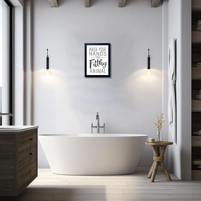 Black and White Bathroom Decor Art Bathroom Decor Signs Small Black Framed Canvas Toilet Art Kid's Washroom Artwork Print