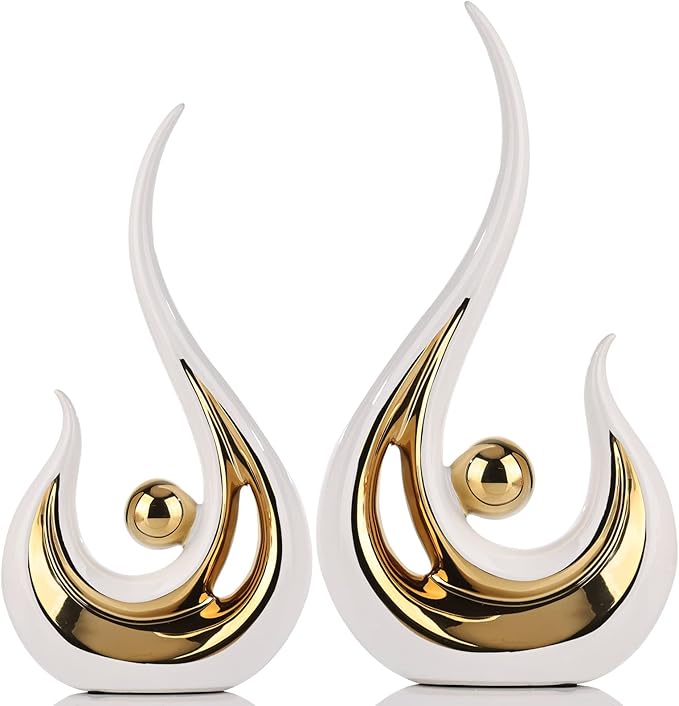 XMGZQ 2pcs White and Gold Modern Abstract Art Statue Table Decoration,Elegantes Ceramic Statue for Home Décor Accent,Mantel,Bookshelf,Centerpiece Table Decorations for Dining Room,adornos para sala